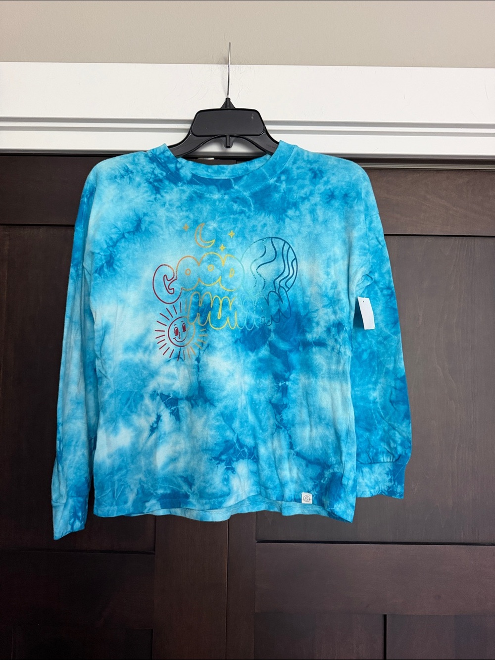 Treasure & Bond Blue Tie-Dye Long Sleeve Tee with Celestial Graphic